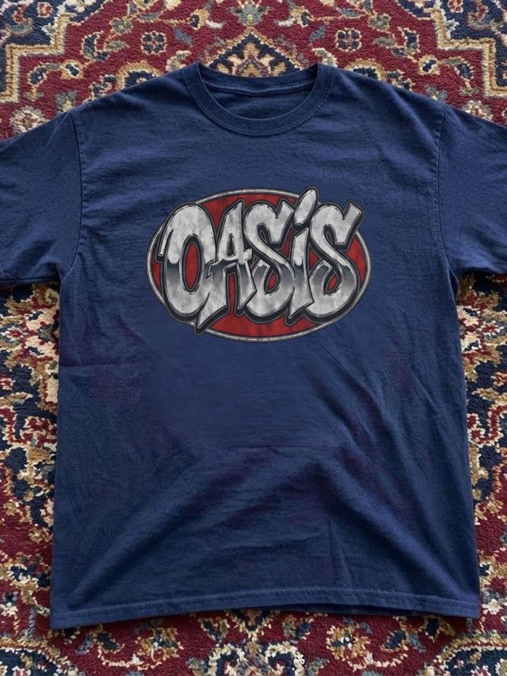 Gildan Navy Blue Oasis Graphic Tee with Red & Silver Logo